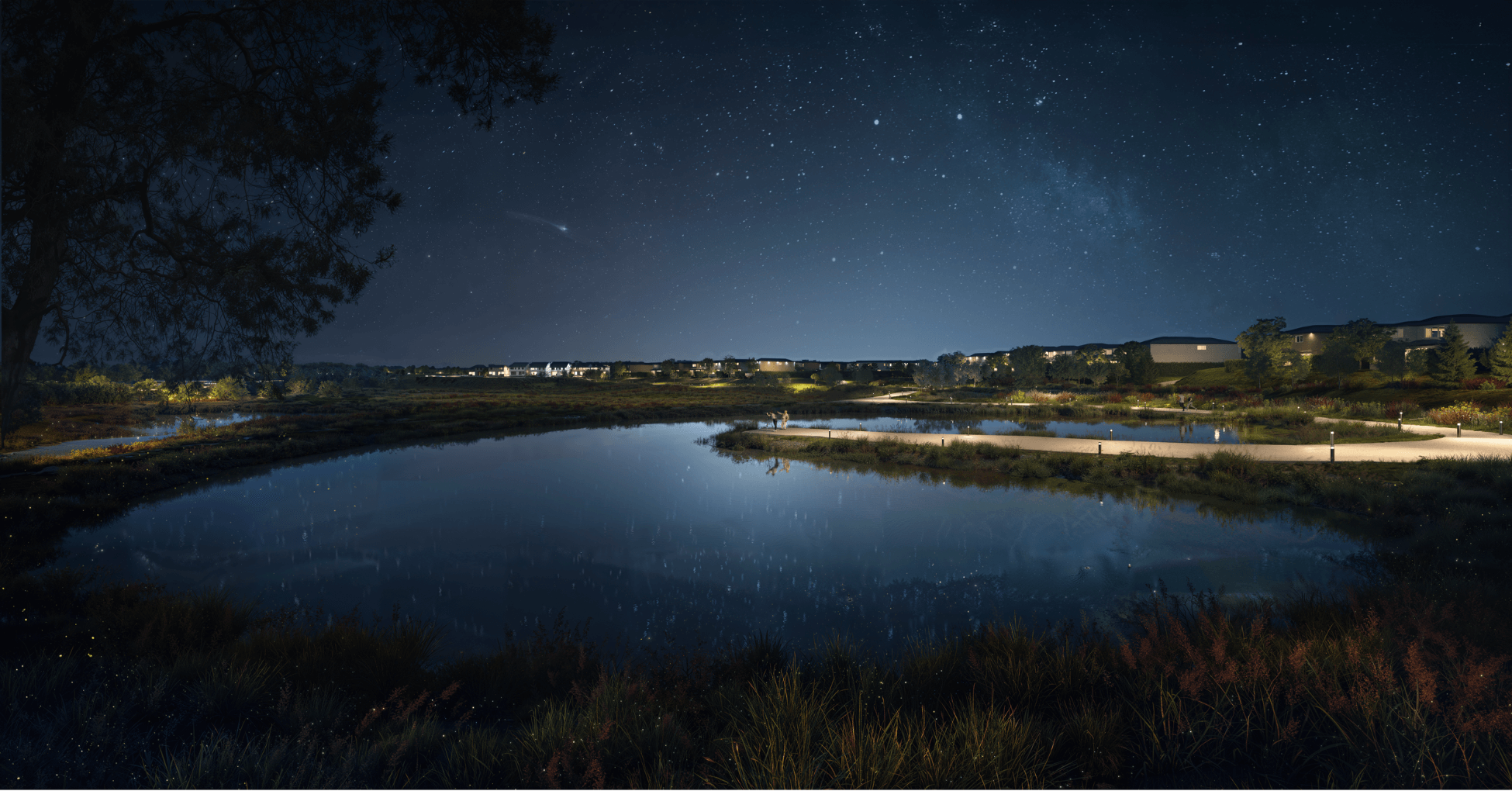 Starling Community Pond at Night in Northwest Calgary 